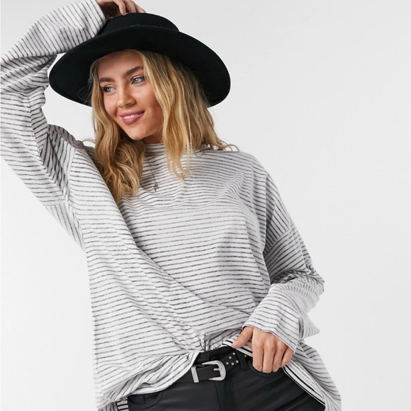 Free People Be Free Mock Neck Stripe Tunic, Size Small - Picture 2 of 11